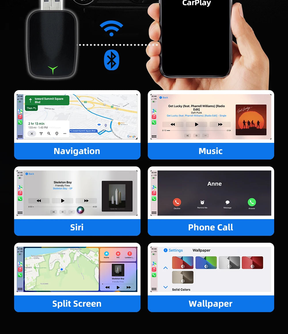 2025 New Wired to Wireless CarPlay 2 in1 Mini Adapter Android Auto Smart Box Plug and Play Auto Connection OTA Update Universal