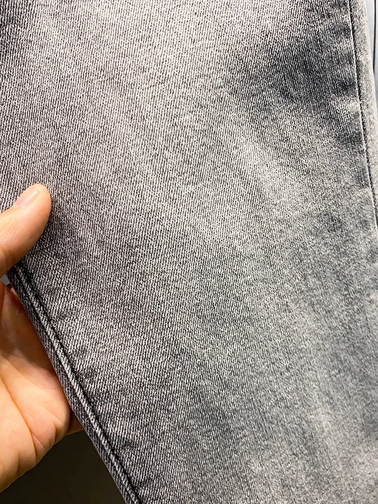 Summer ey e Nine-Ten Men's Jeans Sli Versatile Slim Fit Casual Cotton Stretch Fabric mid Waist Zipper Closure