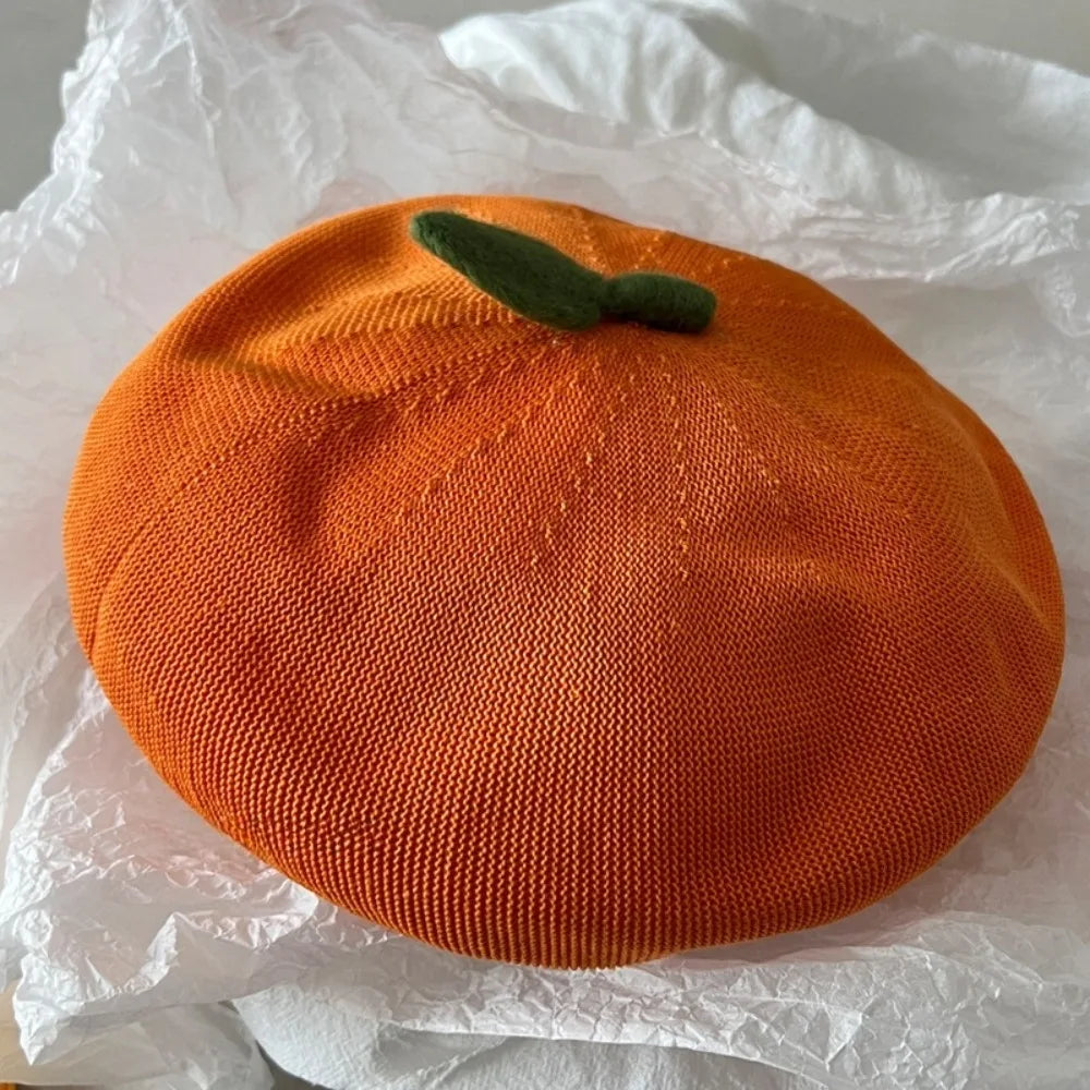 Apparel Accessories Funny Orange Berets Creative Casual Tomato Cap Vintage Cute Painter Hat Unisex