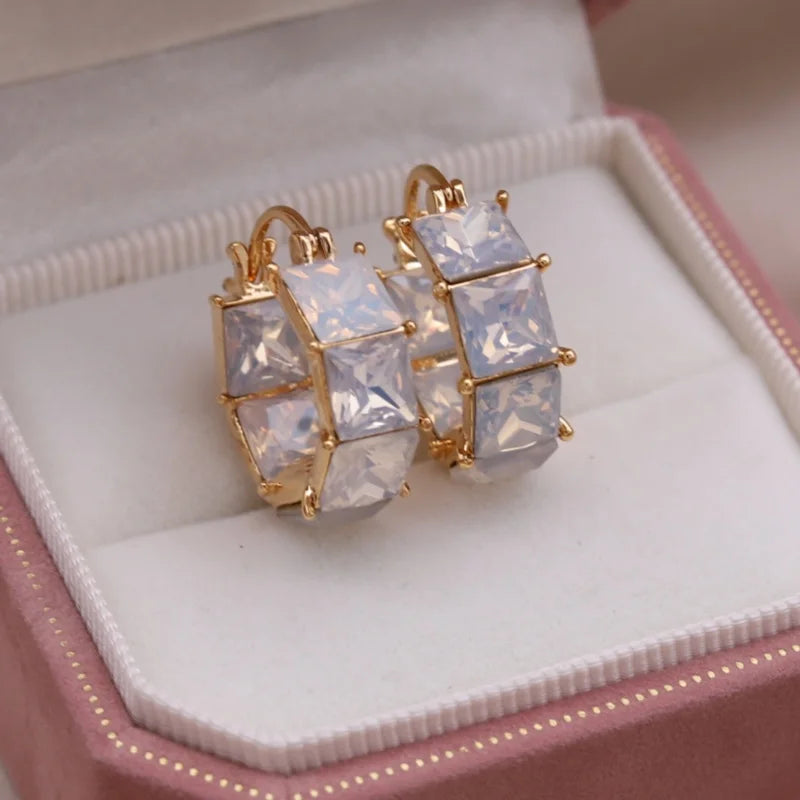 2025 Korean new design fashion jewelry luxury square blue crystal hoop earrings elegant women's daily work accessories