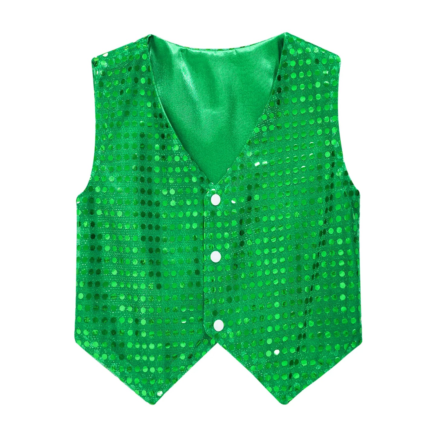 Children Boys Girls Shiny Sequin Vest Waistcoat Hip Hop Jazz Street Dance School Choir Costume Halloween Carnival Party Clothes