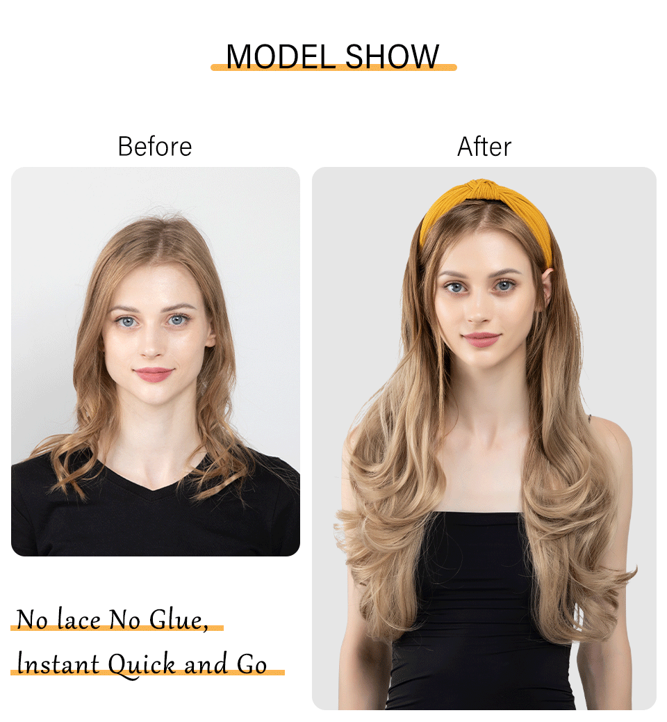 Synthetic Headband wigs Long Curly Wavy Hair Extensions Ombre Brown Black Blonde Half Wig For Women Daily Cosplay