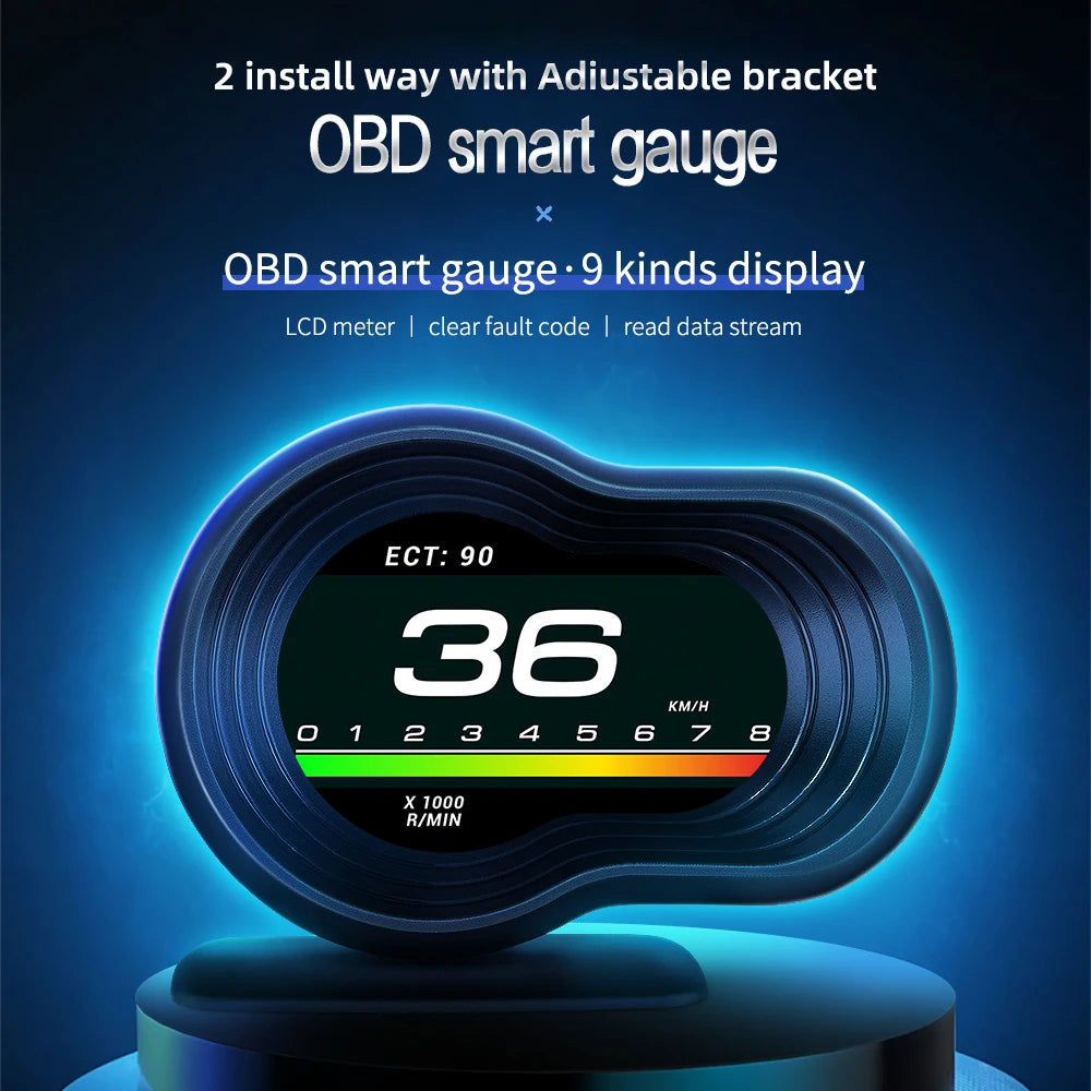Smart Car HUD OBD2 Head Up Display F9 OBD Car On-board Computer Gauge Auto HUD Digital Odometer Water&Oil temp RPM Auto Meter