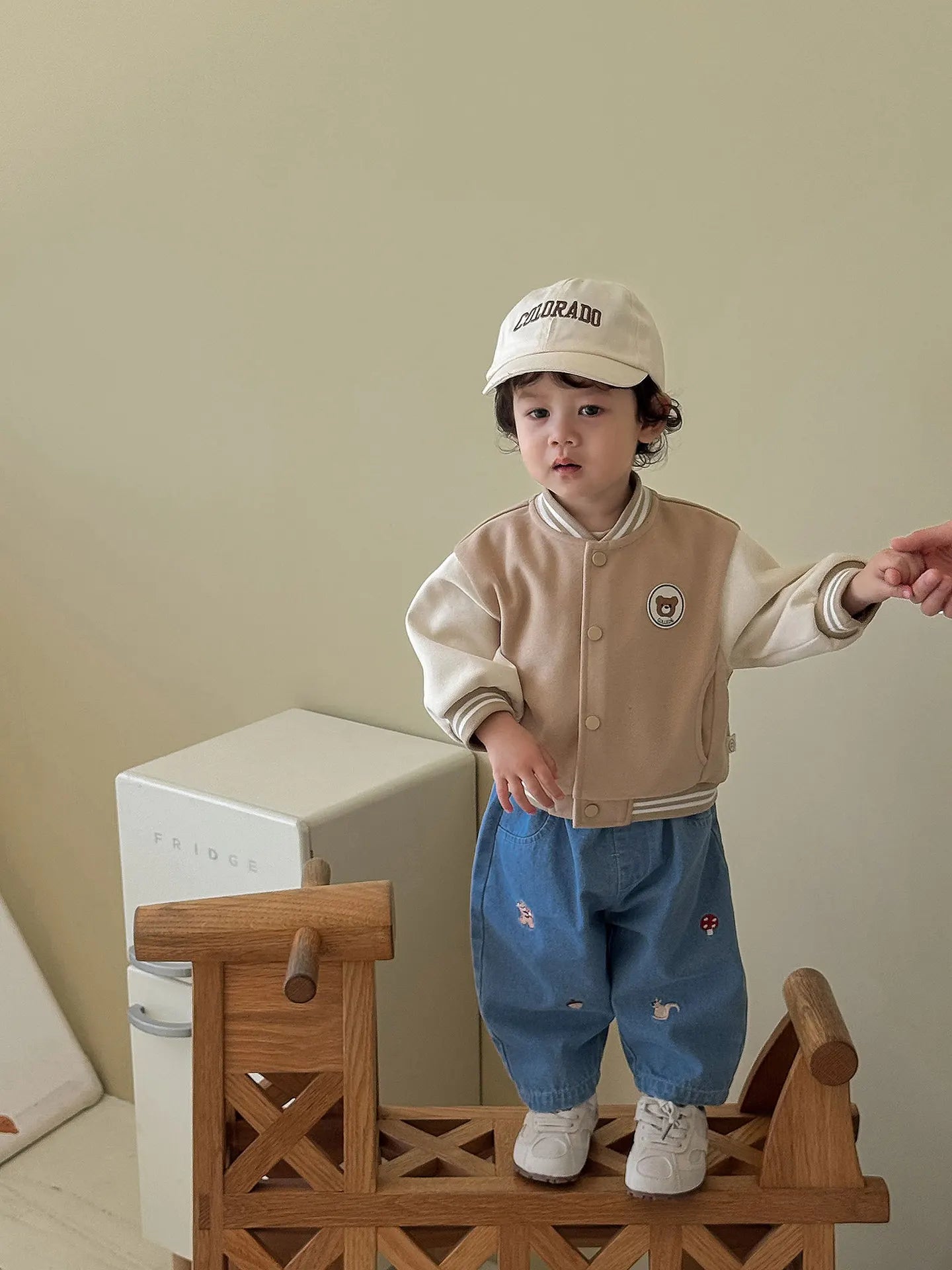 2025 Fall New Toddler Kids Pants Cotton Cartoon Embroidered Harem Pants Baby Boy Casual Striped Denim Baggy Trousers