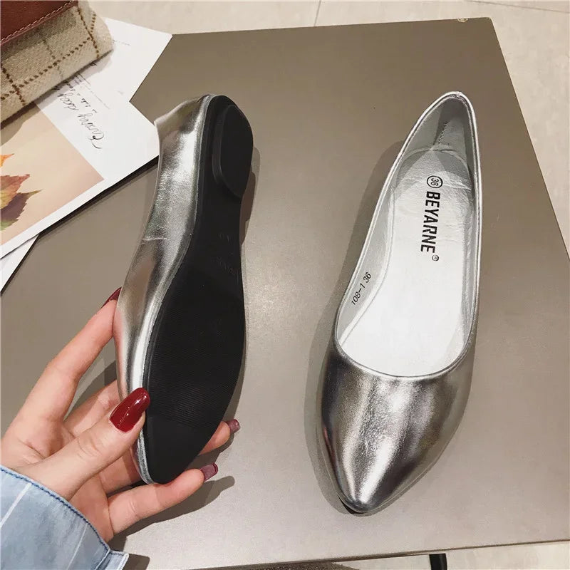 Women's Shoes Bright Surface Soft Leather Comfortable Flat Shoes Pointed Solid Color Shallow Mouth Single Shoe Zapatos Mujer