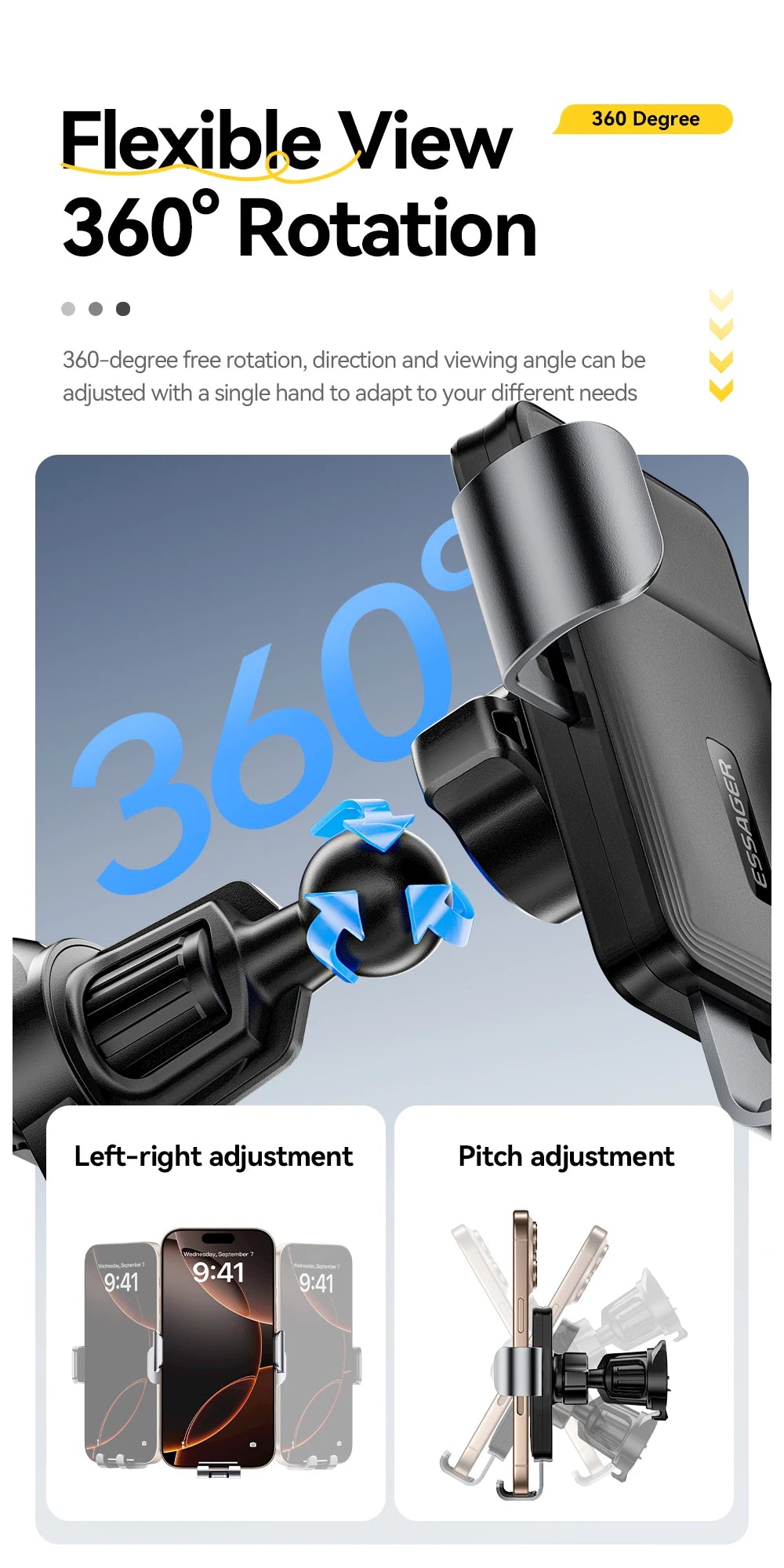 Essager Gravity Car Phone Holder Air Vent Clip Mount Mobilephone Stand For 4.7-6.5 Inch Phone  For iPhone 16 15 14 13 Pro Xiaomi