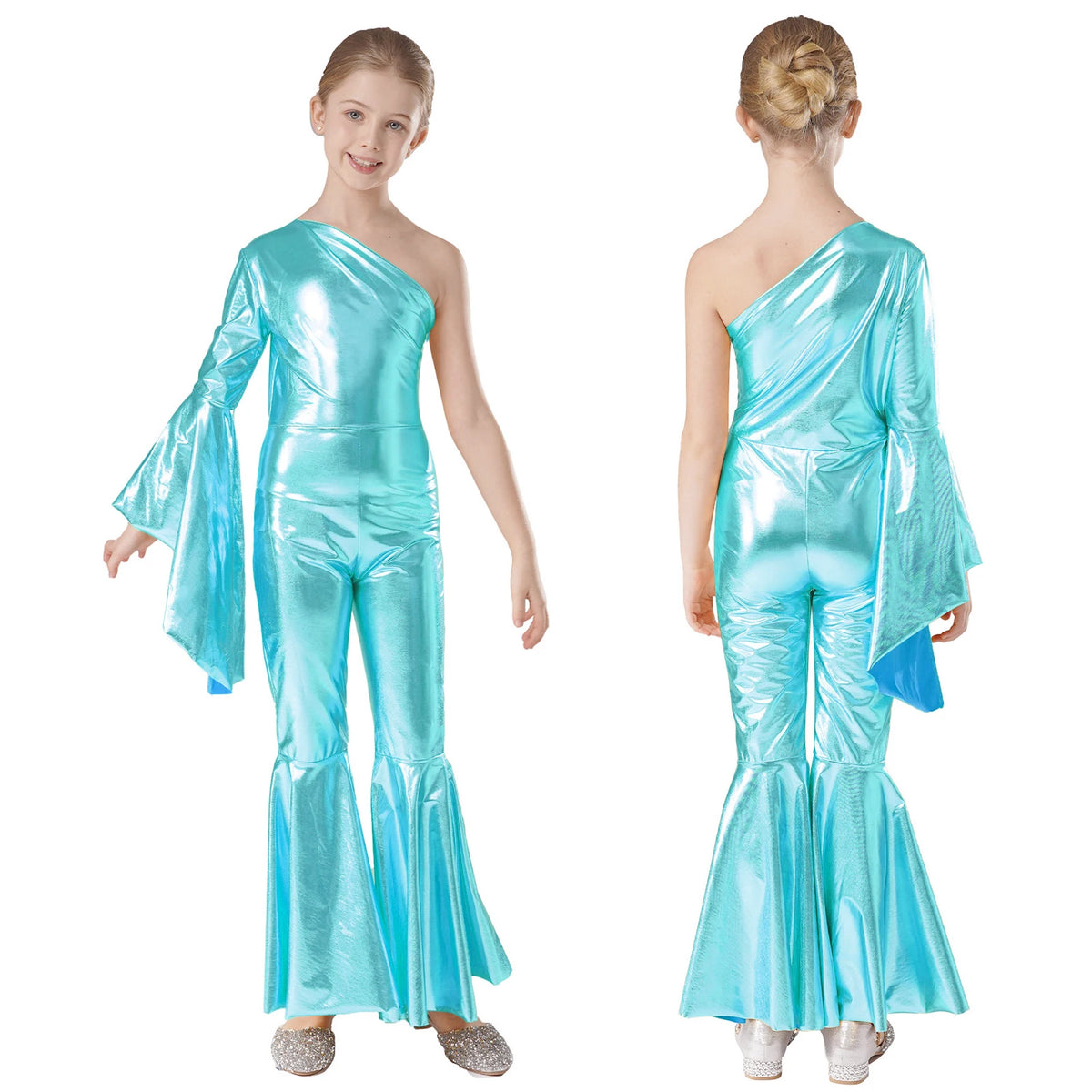 Kids Girls Hippie Halloween Costume Tassels Unitard Bell-bottom Long Pants Bodysuit Jumpsuit Disco Dance 60s 70s Rave Party Wear