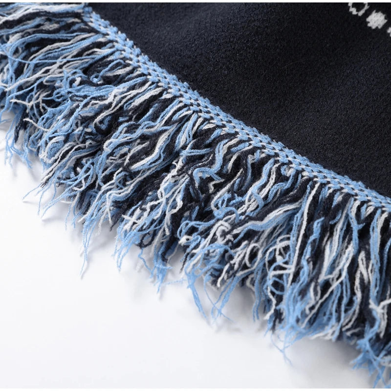 Women's Print Fringe Knitted Vest Coat Fashion Sleeveless Tie Waist Pocket Cardigan Sweater Lady 2025 Autumn Casual Outerwear