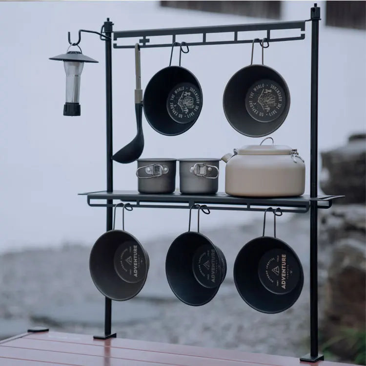 TARKA Camping Shelf Lantern Stand, Tableware Tools Hanging Rack,  Multifunctional IGT Tabletop  Storage Rack Light Holder