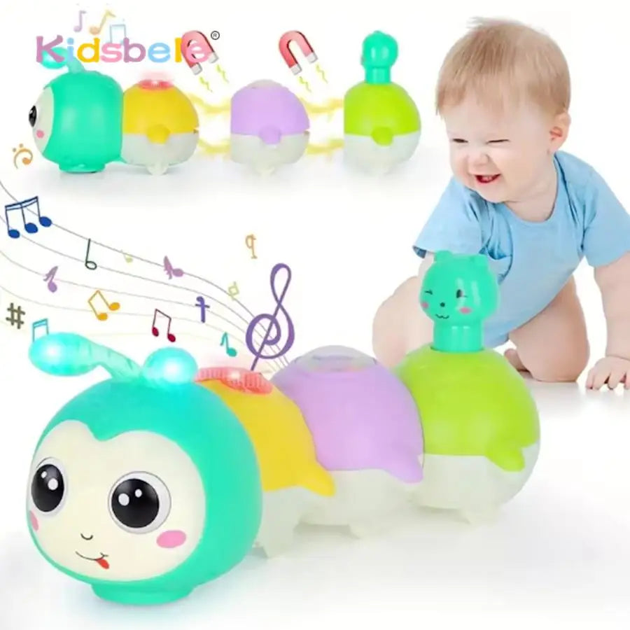 Montessori Electric Sensory Crawling Caterpillar Toys Christmas Gift for Toddler with Music and Light 1-3 Years Tummy Time Toy