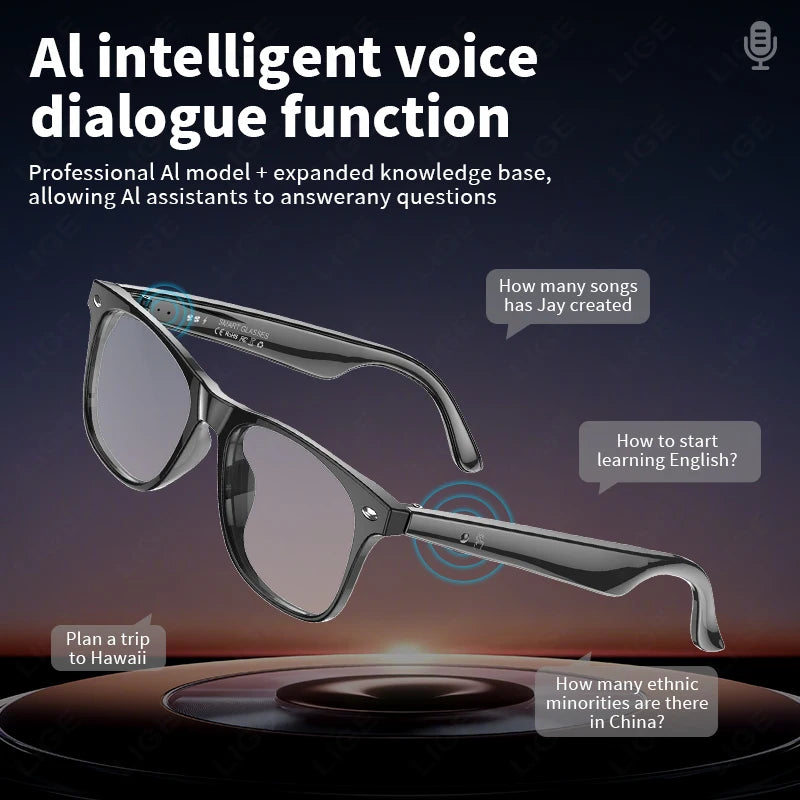 2025 New Smart Glasses Men 163 Online Language Al Intelligent Translation Anti-blue Lenses Wireless Call Voice Assistant Glasses