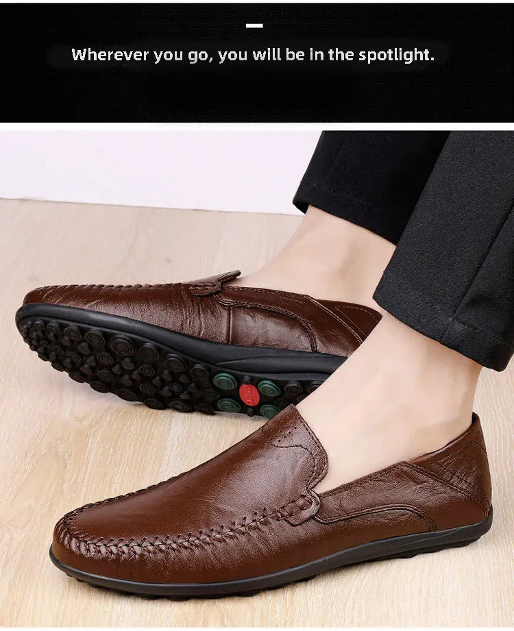 CLOHOO Men's Business Casual Shoes Leather Stitching Comfortable Breathable Rubber Bottom Second Layer Cowhide