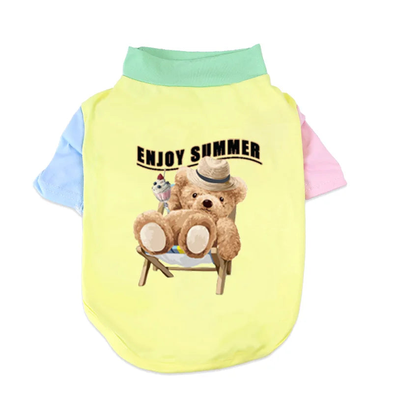 1 PC Pet T-Shirt, Cats & Dogs Soft Pure Cotton Teddy Bear Dopamine Vest. Shih Tzu, Siamese Cat Little Pet Daily Outfit