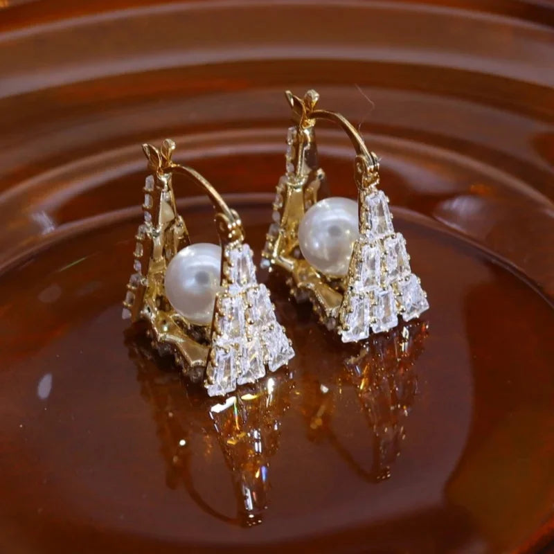 Korean new design fashion jewelry 14K gold plated black zircon bag earrings elegant women's daily work accessories