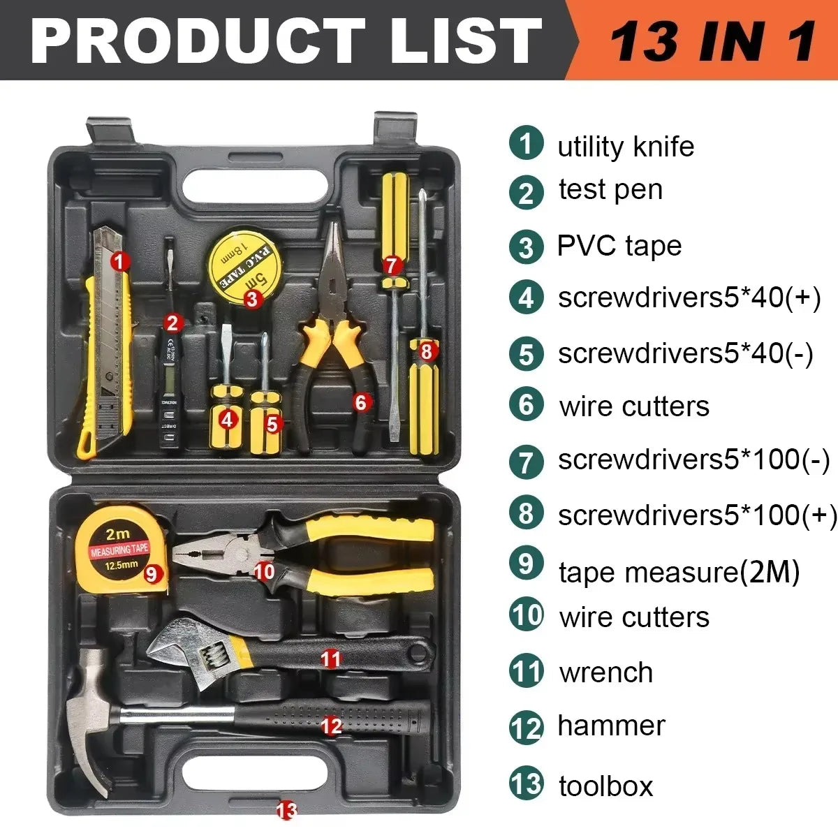 Tools Set General House Hold Hand Tool Kit with Plastic Toolbox Storage Case Used To Car Repair and Home Repair