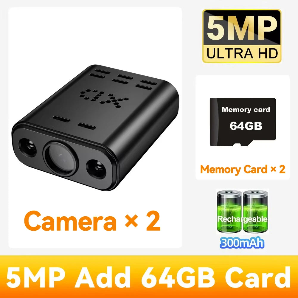 PEGATAH 5MP HD Mini WIFI Body Camera Built-in Battery Human Tracking IP Remote Monitoring IR Night Vision Protable Camcorders