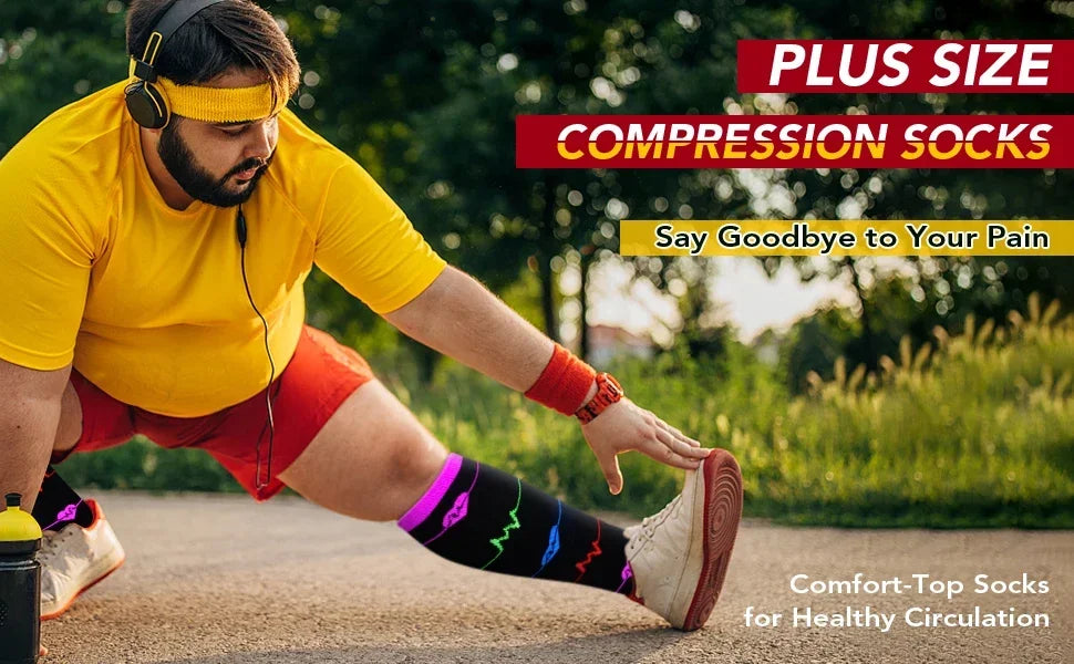 Plus Size Compression Socks for Women Men 20-30 MmHg Wide Calf Extra Large Knee High Flight Sock for Circulation Support 2XL-4XL