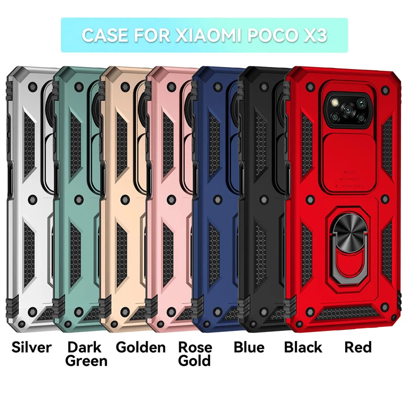 For Xiaomi Poco X3 Pro Case Armor Car Magnetic Holder Phone Cases For Poco X3 NFC X 3 Pro X3Pro Slide Camera Protect Back Cover