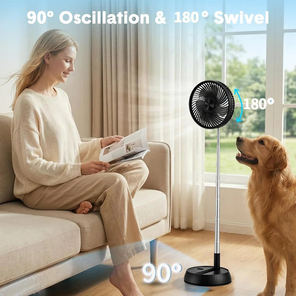 Home Bedroom Outdoor Camping Foldable Vertical Desktop Electric Fan Remote Control Silent Timed Left Right Rotation Black Fan