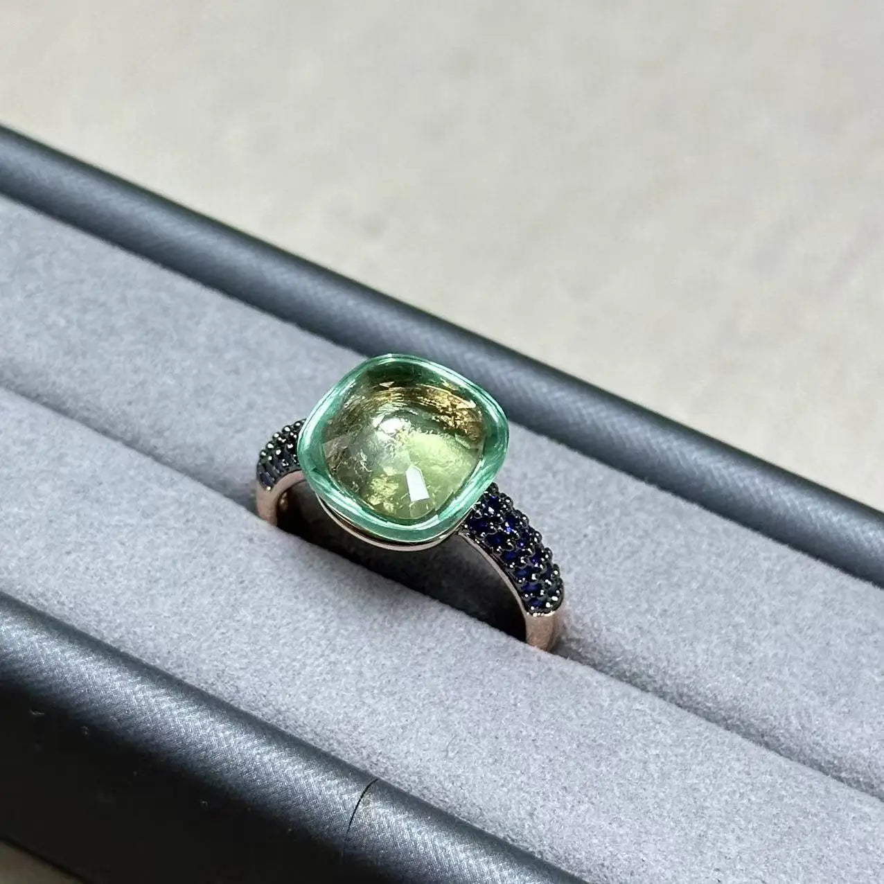 Flat Ring For Women Candy Color Crystal Ring Inlay Blue Zircon with Blackgun Plated Party Gift Fashion Jewelry For Women