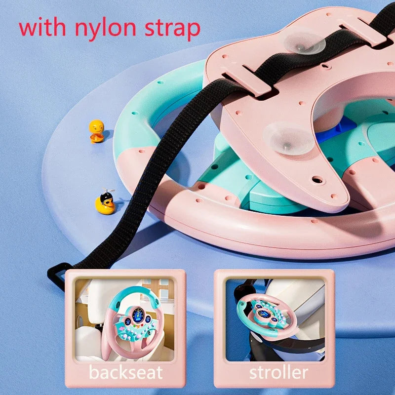 Toddler Steering Wheel Toy Backseat Travel Essentials with Lights Sounds Pretend Play Driving Simulator Educational Gift for Kid