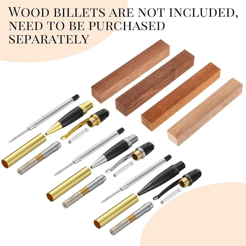 AF89-12-Pack Wooden Pen Set, Rotating Ballpoint Pen Set With Replacement Copper Turntable, DIY Classroom Supplies