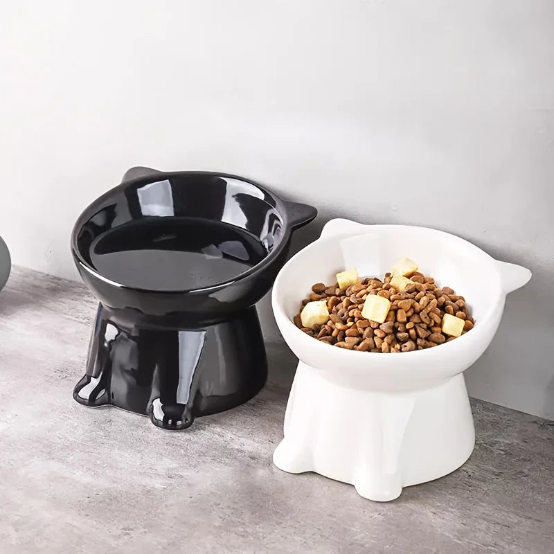 2 Piece Set - Elegant Black/Pure White Elevated Pet Bowl Elevated Anti Slip Wide Bottom Plastic Material Suitable Cats and Dogs