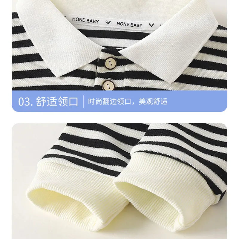 Boys Polo Shirts 2025 Autumn Winter Tops for Kids Long Sleeve Children T-shirts Stripe Girls Blouse Baby Tees Toddler Outfits