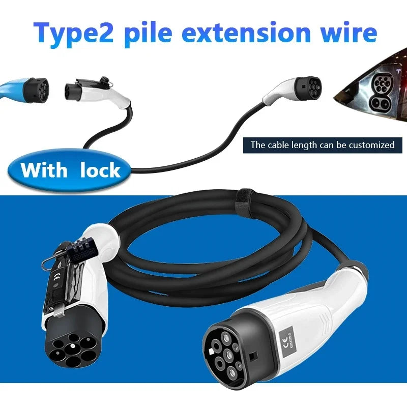For wired charging stations Portable EV Charging Cable 32A 22KW 3 Phase Electric Car Charger 3.5KW 16A 1 Phase Anti-theft strap