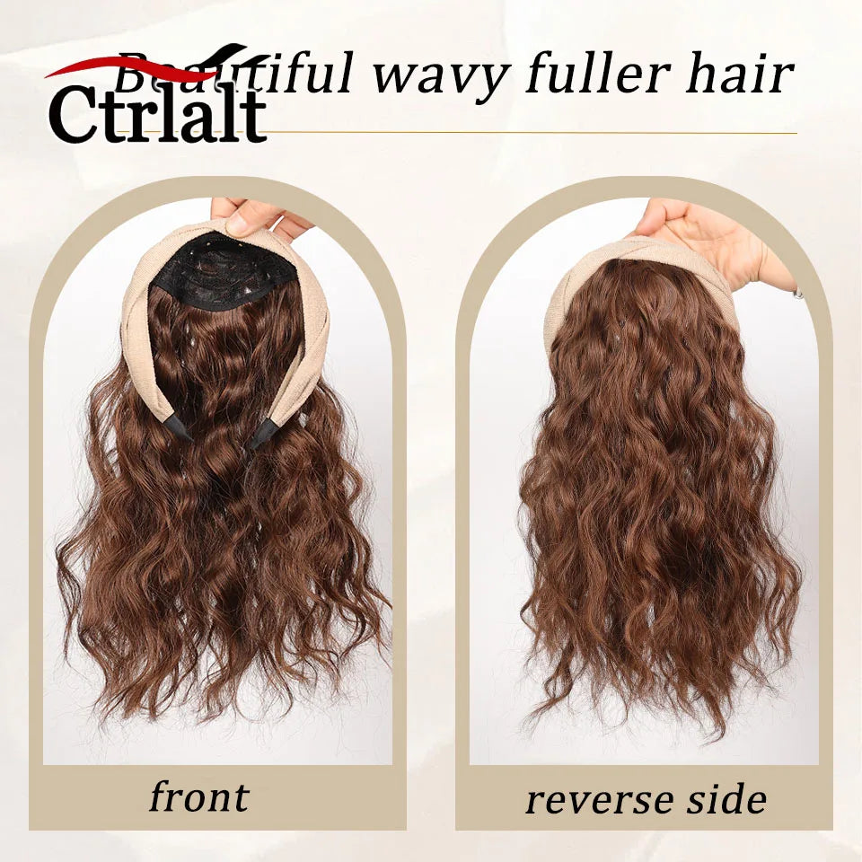 Short Wavy Curly Headband Wig Clip on Hair Extension U-Shaped Hairpieces Synthetic Natural Fake Half Wig for Women