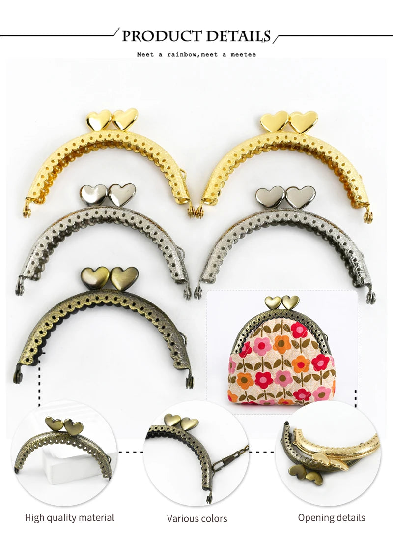 1/2/5/10Pcs 8.5cm Embossed Metal Bags Handle Purse Frame Kiss Clasp for Coin Wallet DIY Handmade Sewing Brackets Bag Accessories