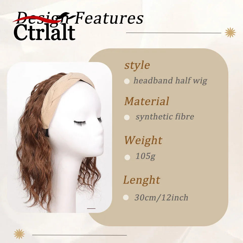 Short Wavy Curly Headband Wig Clip on Hair Extension U-Shaped Hairpieces Synthetic Natural Fake Half Wig for Women