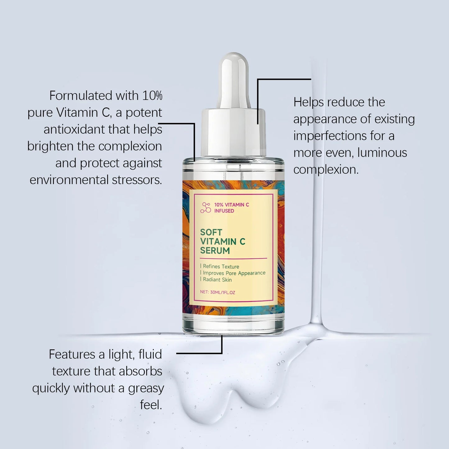 Vitamin C Serum Revitalizing Brightening Shrink Pores Hydrating Smoothing Firming Fade Fine Lines Stabilizing Repair Dull Serum