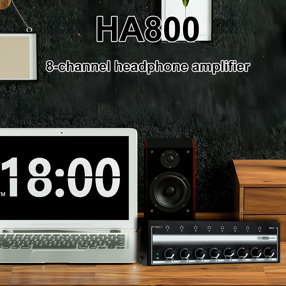 Headphone Amplifier 8 Channels Stereo Audio Amplifier AMP Ultra-Compact Portable Mini Amplifier with Rotary Button 6.35mm Jack