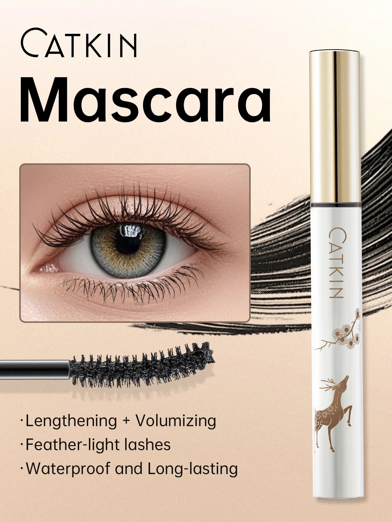 CATKIN Makeup Black Lifting Mascara, Volume and Length Mascara with Waterproof & Long Lasting for sensitive eyes.