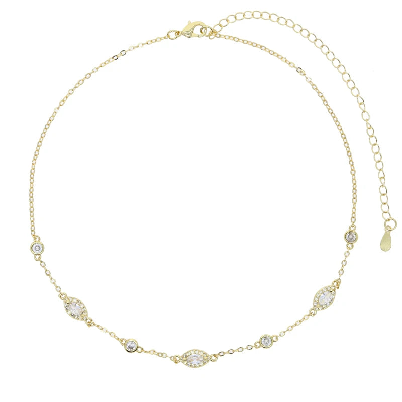 New Fashion Trendy Women Jewelry Micro Paved Geometric Round Marquise CZ Charm Link Station Chain Choker Y Lariat Necklace
