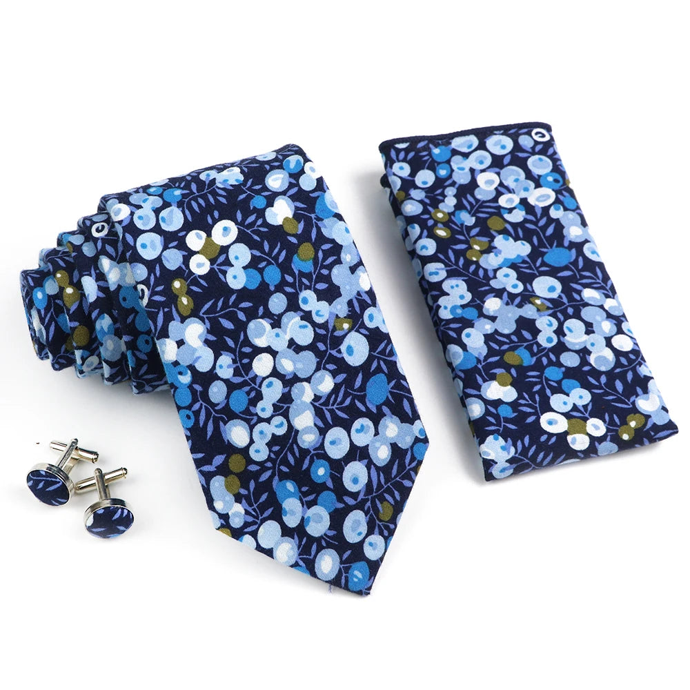 Hot Sell 3PC Chic Elegant Floral Tie Set Pocket Square Cufflinks For Men Women Wedding Party Dinner Suit Tuxedo Accessory Gift