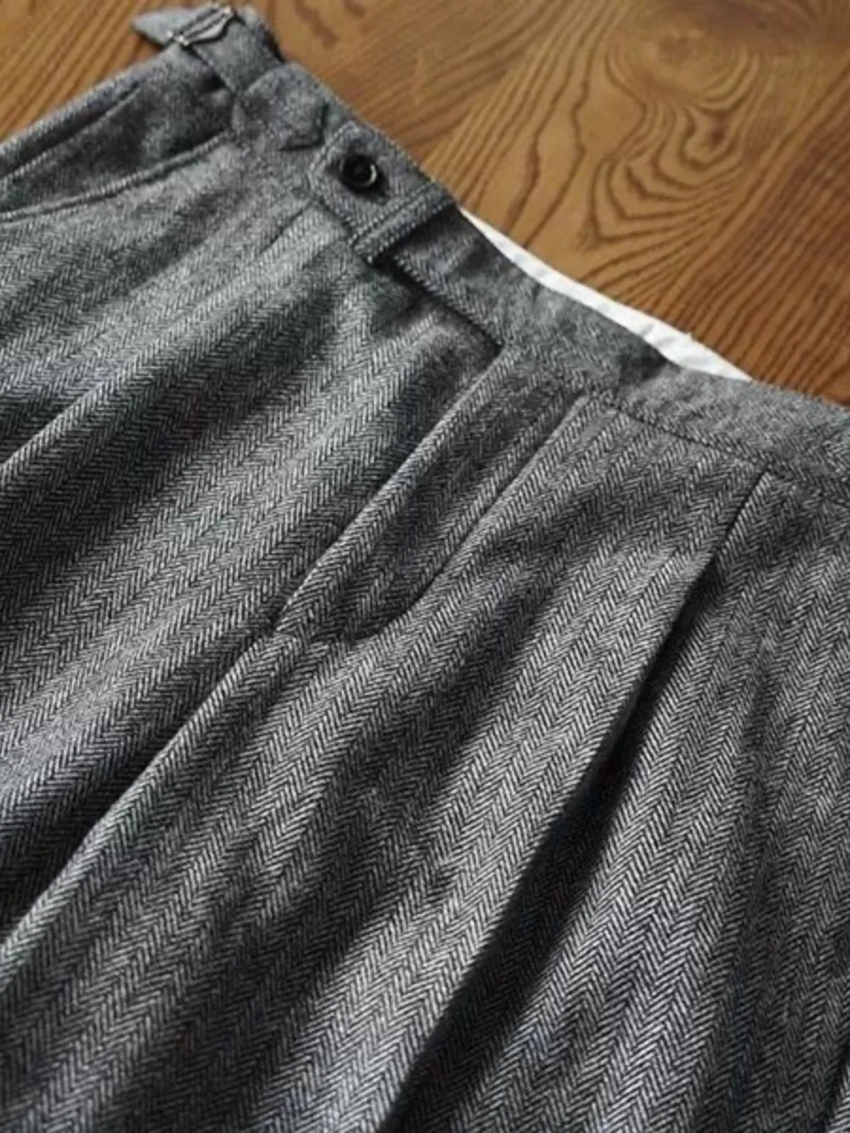 Vintage Naples Wool Herringbone Pants Autumn and Winter American-Style Coarse Twill British Slim-Fit Casual Pants