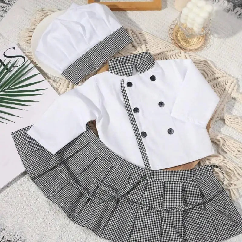 F19F Baby Photo Props Cook Hat Coat Outfit Set Photoshoots Props Infant Cook Costume