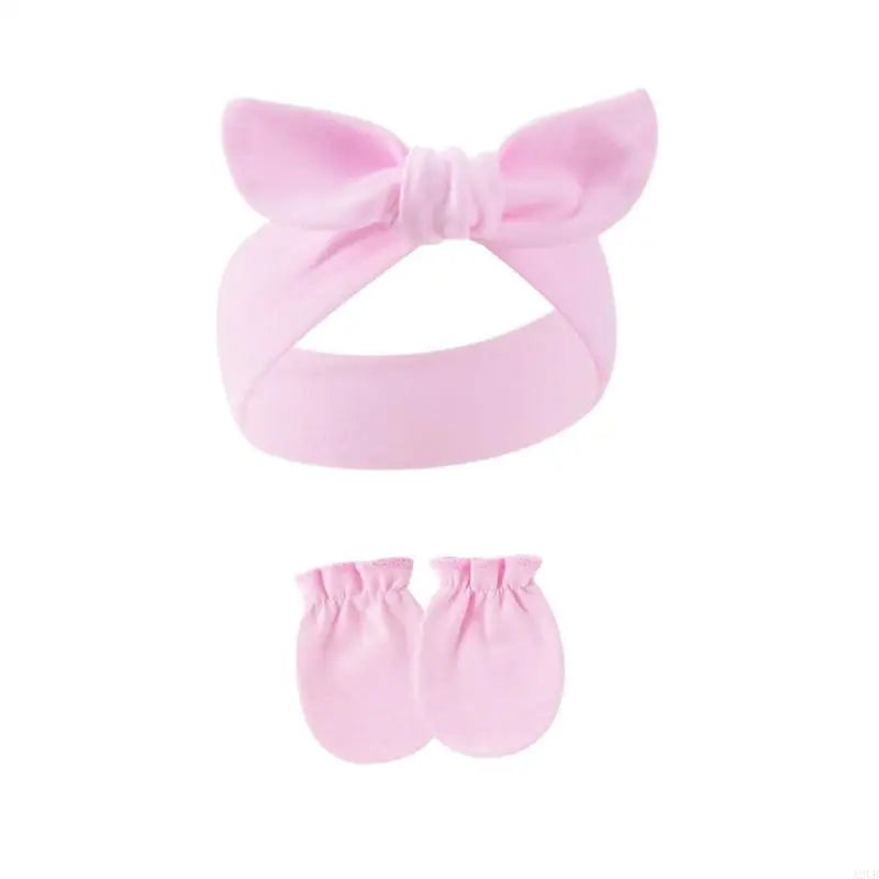 Baby Hair Accessories Set Breathable Head Wrap with Mittens Scratches Resistant for Infants Children Daily Use A2UB