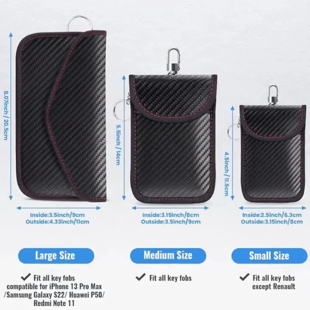 RFID Signal Blocking Holder Black Carbon Fiber Key Fob Cage Anti-Theft Security Protection Key Storage Bag Car Keys Pouch