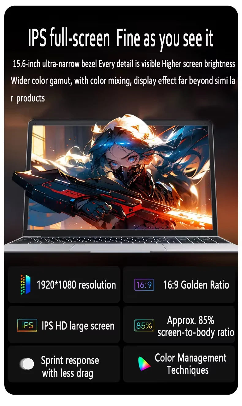 Laptop 15.6' Windows 11 16GB RAM 2TB SSD Intel I7-1165G7 Ultra Slim Notebook Gamer 1080P Display Office Study Computer PC