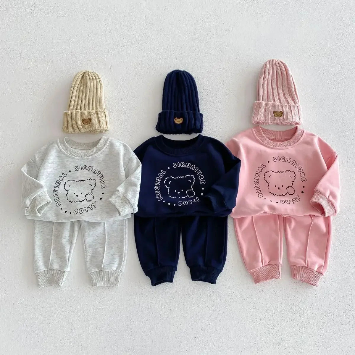 Spring New Baby Clothing Set, Korean Style Cute Bear Two-Piece Outfit for Kids, Long Sleeve Top & Pants Set
