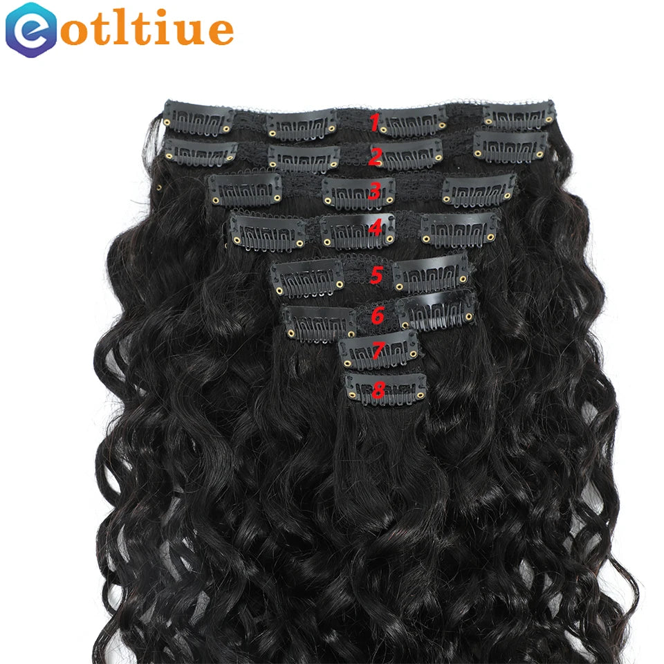 Water Wave Clip In Human Hair Extensions 8PC/Set 120g Wholesale Remy Virgin Curly Wavy Clip On Hair For Women Natural Hair Clips