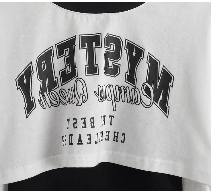 Vintage Print Graphic T-shirt Women Crop Top Short Sleeve Y2k Clothes Summer Loose Sexy Short Two-piece T-shirt Set Womens 2025