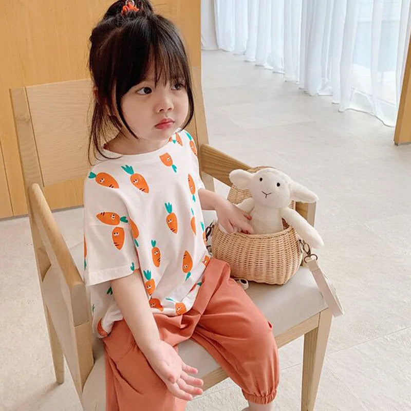 Baby Girls Boys Short Sleeved T-shirt Kids Cotton Top Tees Toddler Cartoon Print Shirts Summer Children's Clothing Korean Style
