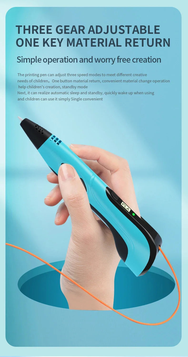 New 3D Printing Pen, Suitable 3D Pen Set for Children, PLA Filament, Children's Birthday or Christmas Gift