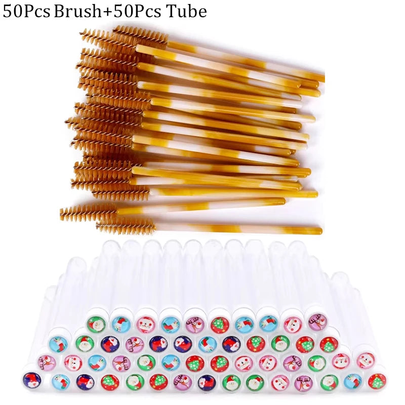 20/50pcs Reusable Christmas Eyelash Brush Tube False Mascara Wands Dust-proof Eyebrow Brush Container Lash Extension Makeup Tool