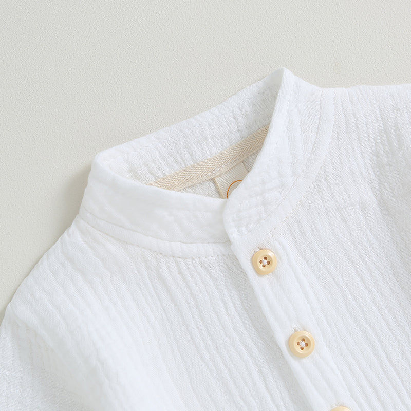 0-4Y Kids Boys Summer Fall Outfits Baby Solid Color Buttons Long Sleeve Shirts Tops + Elastic Waist Long Pants Boys Clothes Sets