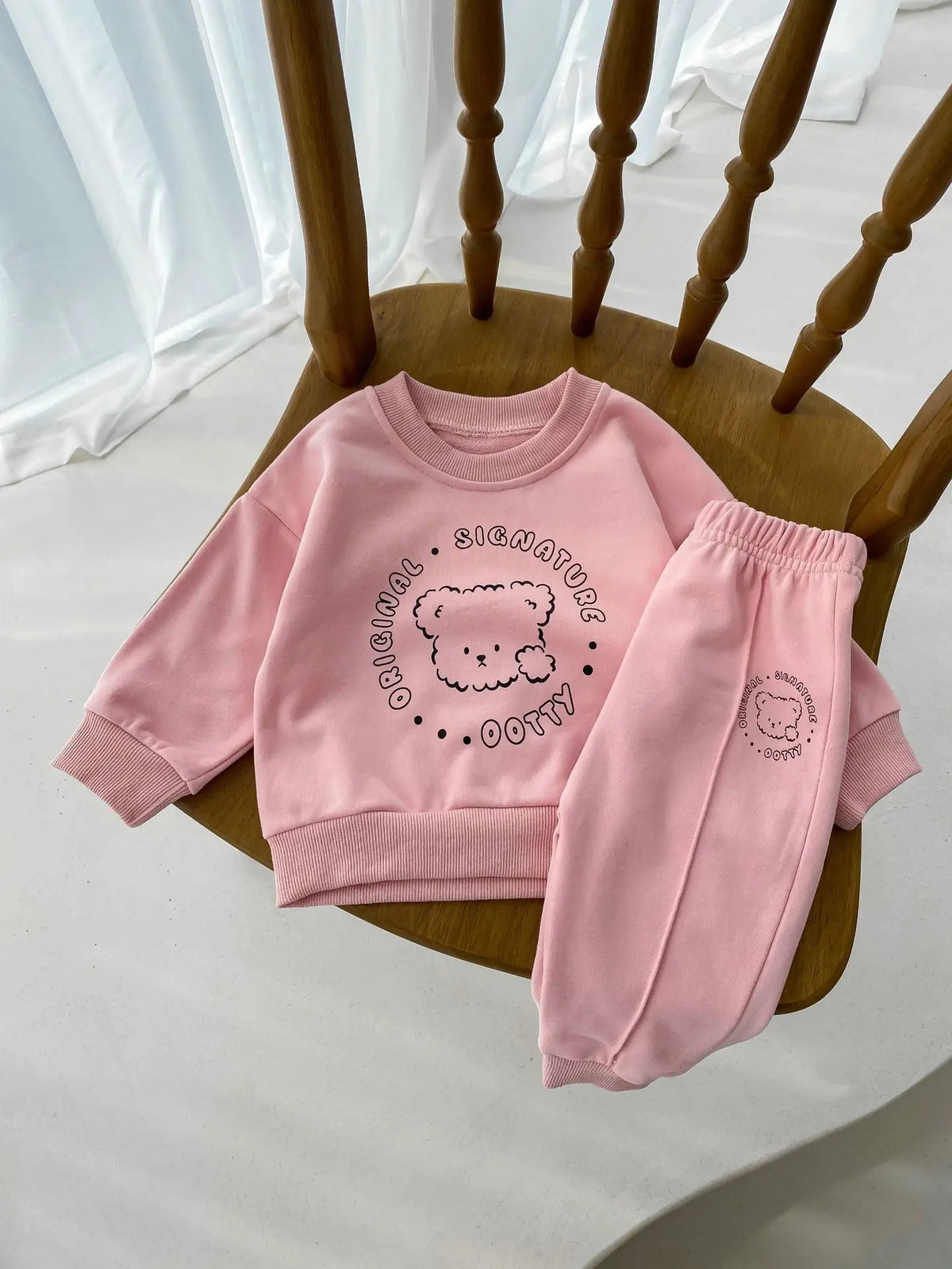 Spring New Baby Clothing Set, Korean Style Cute Bear Two-Piece Outfit for Kids, Long Sleeve Top & Pants Set